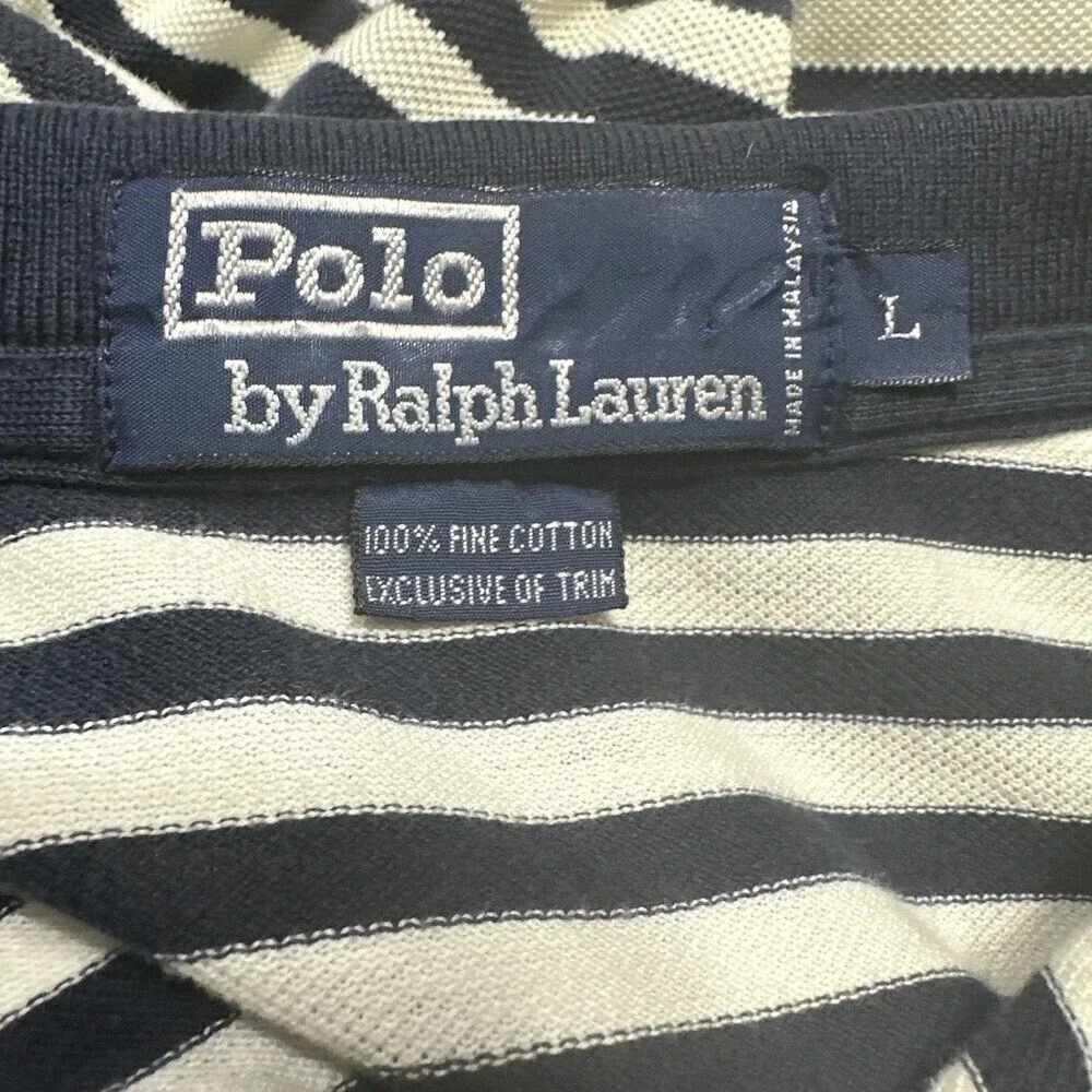 Ralph Lauren Polo Shirt Mens Large Navy Striped Shield Short Sleeve Fine Cotton